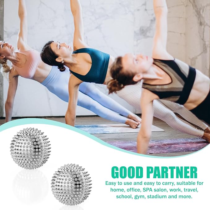 Magnetic Balls, Silver Massage Balls - 1 Pair, Adults & Kids Relief for Pain & Stress, Spiky & Acupuncture Massage for Hands