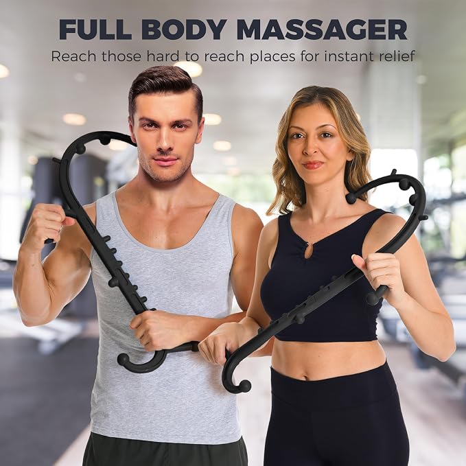 Upgrade Back and Neck Massager-Trigger Point Cane Massage Tools for Pain Relief and Self Massage Hook Cane - Handheld Body Deep Tissue Shoulder Leg Feet Massager Stick - Gift for Men & Women - Black