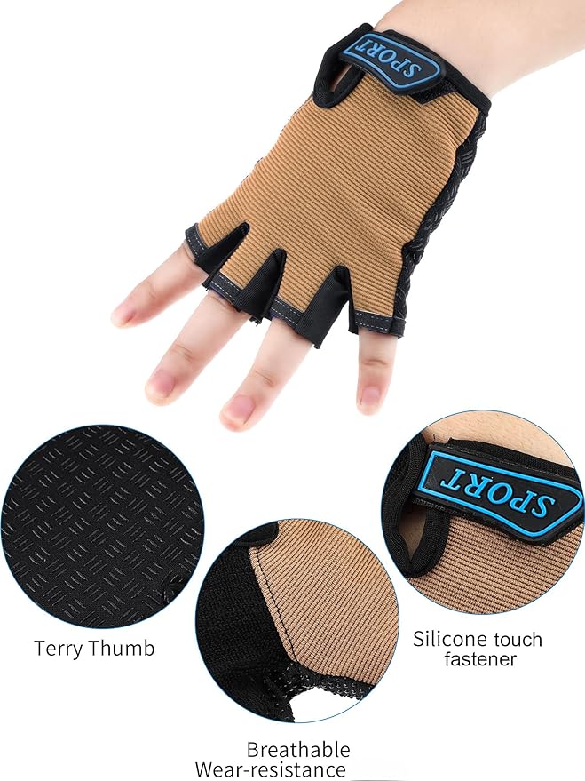 Boao 3 Pairs Kids Half Finger Bike Gloves Non-Slip Breathable Adjustable Birthday Gift for Boys Girls for Bike Workout