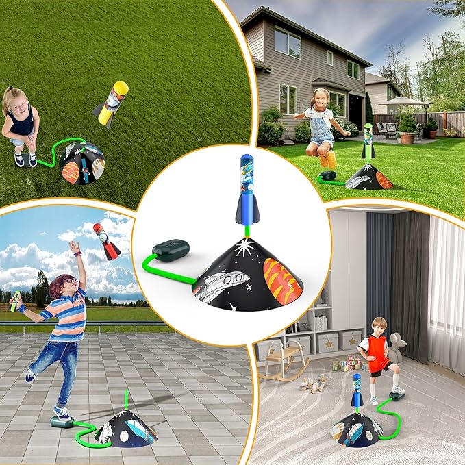 Toys Rocket Launcher for Kids - Launch up to 100 Ft, 8 Multi-Color Foam Rockets & Adjustable Launch Stand, Kids Outdoor Toys, Birthday Toys for Kids Boys Girls Age 3+ Years Old