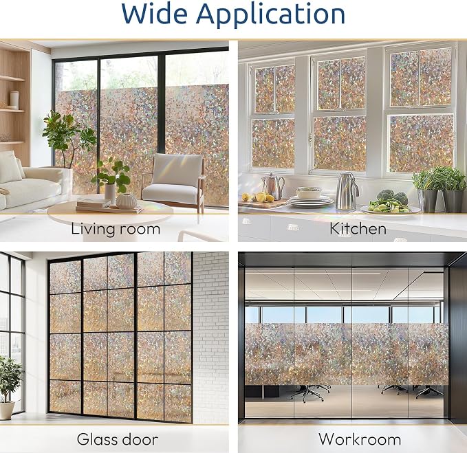 rabbitgoo Rainbow Window Privacy Film, Stained Cling, Brown, 35.4" x 78.5" | Decorative Static Sticker, Non-Adhesive Reusable Window Tint, Heat Control UV Blocking Coverings for Home Doors, Living Room