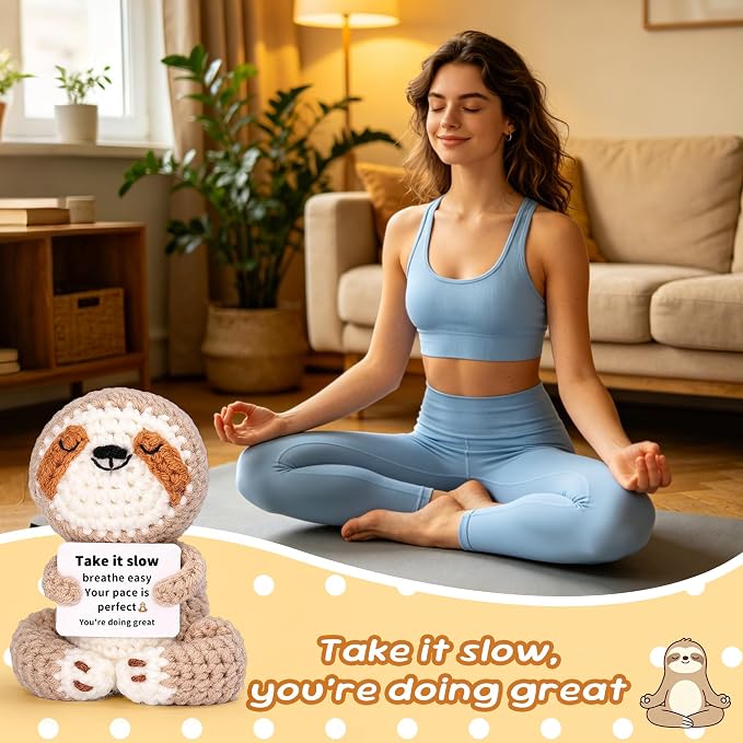 OkiyiD Meditation Gifts for Women Girls- Mini Sloth Yoga Crochet Emotional Support Relaxation Gifts for Women,Mindfulness Calm Your Mind for Stress & Anxiety Relief Wellness Gift for Women Friends