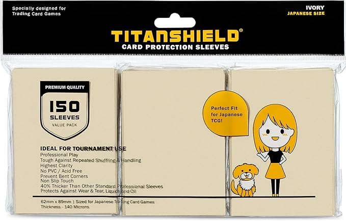TitanShield (150 Sleeve) Colored Small Japanese Sized Trading Card Sleeves Deck Protector for Yu-Gi-Oh, Cardfight!! Vanguard & More (Ivory)