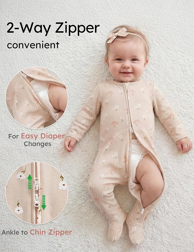 Yoofoss Baby Pajamas 100% Organic Cotton Baby Sleepers for Newborn 0-3 3-6 6-9 Months Boys Girl Clothes 3pcs Footed PJs