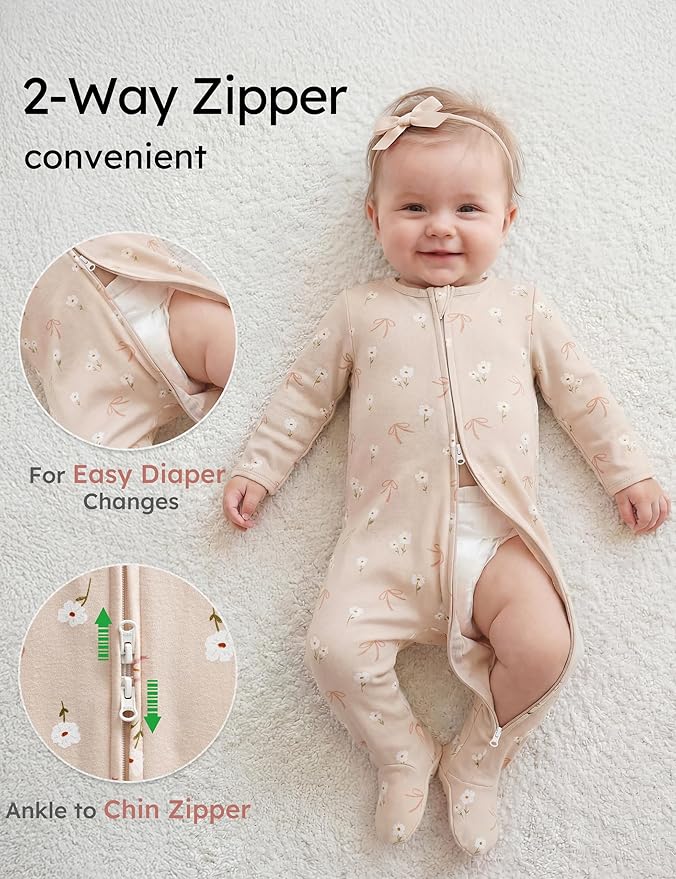 Yoofoss Baby Pajamas 100% Organic Cotton Baby Sleepers for Newborn 0-3 3-6 6-9 Months Boys Girl Clothes 3pcs Footed PJs