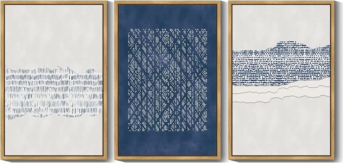 Drsoum Blue Abstract Boho Framed Wall Art Large 24x36in Minimalist Mid-Century Modern Wall Decor Geometric Artwork Kitchen Dining Room Black Framed