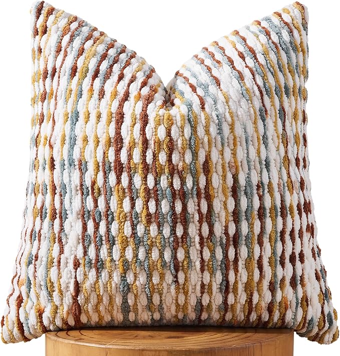 Boho Chenille Pillow Cover Decorative Tufted Pillowcase for Couch Bed Sofa Bedroom Living Room Modern 18 x 18-Inch Brown