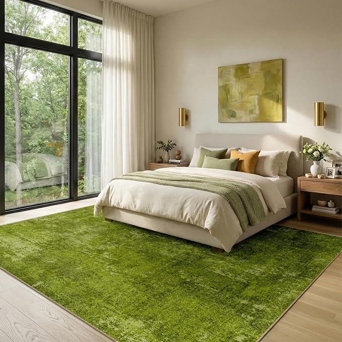 RELEANY Washable 9'x12' Abstract Area Rug for Living Room Grass Green | carpet for bedroom, kitchen, office, hallway and entryway, printed pattern, non-slip, soft, stain-resistant, easy to clean