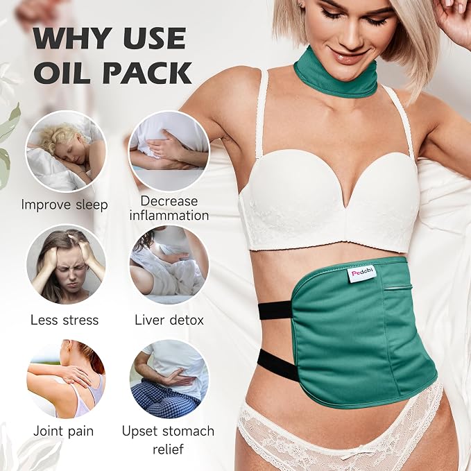 2 Pcs Castor Oil Pack Wrap, Castor Oil Compress for Liver Detox, Insomnia, Constipation Green