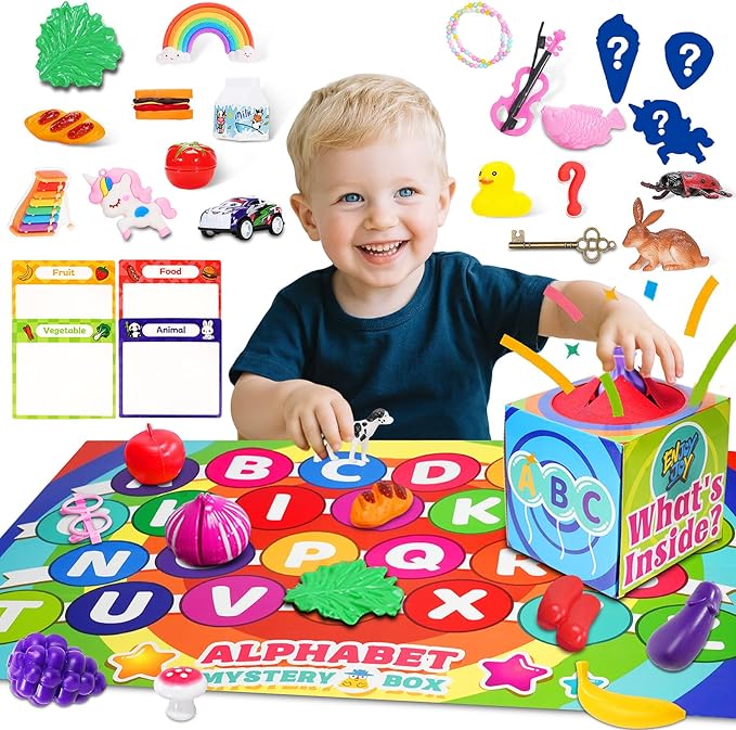 Enjoyjoy Mystery Box - 52 PCS Speech Therapy Materials Alphabet Toys Montessori Sensory, Preschool Learning Sorting Games with Mystery Boxes for Toddlers Ages 3-6, Ideal Christmas Birthday Gifts