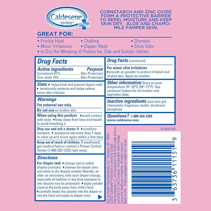 Caldesene Medicated Protecting Body Powder with Zinc Oxide and Cornstarch,Talc-Free Baby Powder Soothes & Protects,5 Oz.,(Pack of 2)