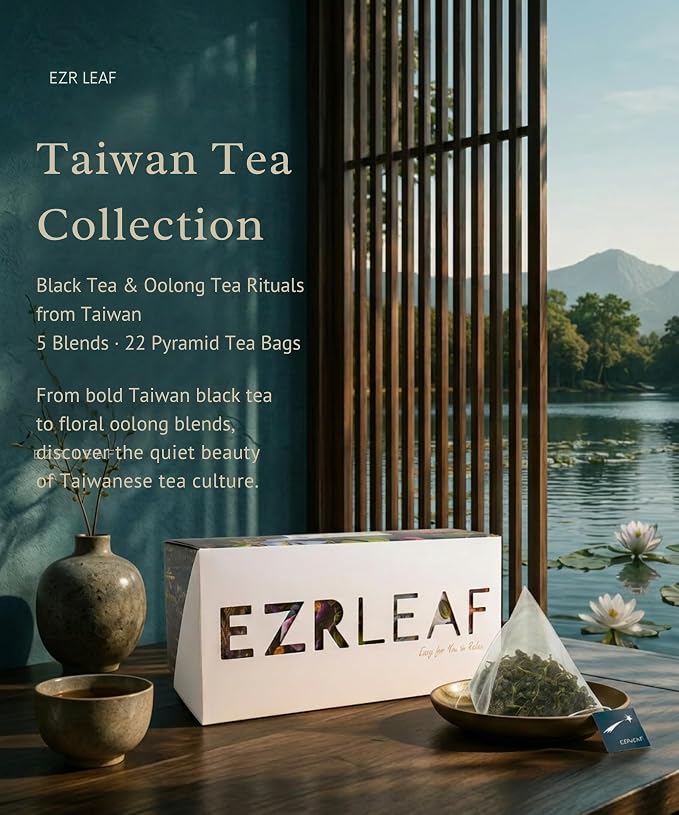 EZR LEAF Taiwan Tea Rituals – Premium Taiwan Tea Variety Pack, Taiwan Black Tea & Oolong Tea Collection, Four Seasons Oolong, Osmanthus Oolong, Pyramid Tea Bags, Tea Gift Set