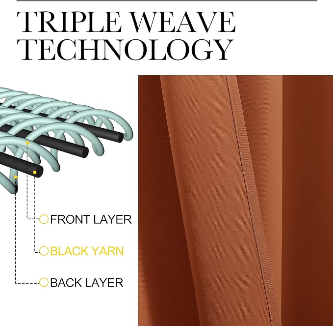 NICETOWN Blackout Curtains and Drapes - Thermal Insulated Solid Rod Pocket Blackout Draperies/Panels (Burnt Orange, 1 Pair, 52 by 72 inches)