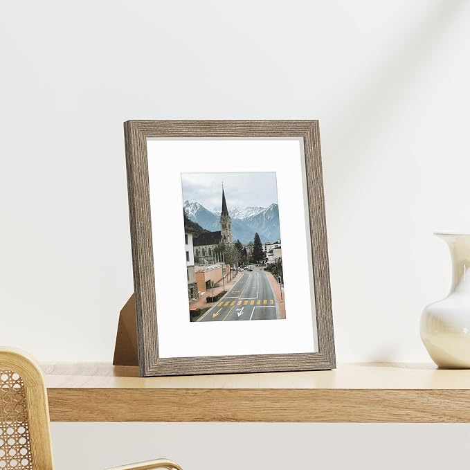 Vittanly 8x10 Picture Frames Set of 9, Wall & Tabletop, Grayish Brown | Display Pictures 5x7 with Mat or 8x10 without Mat, Small Photo Frames, Engineered Wood with Shatter Resistant Plexiglass