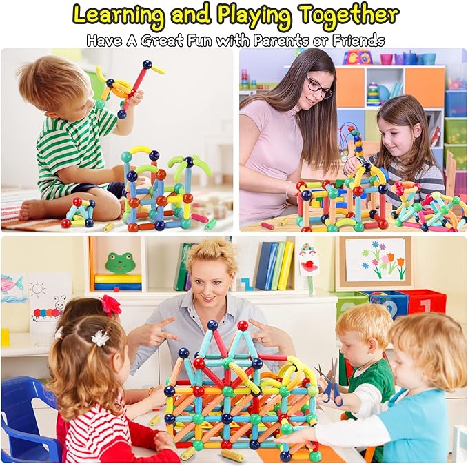 64Pcs Magnetic Building Blocks, Montessori Magnet Toys for Toddlers, STEM Learning Toys for Boys and Girls, Creativity Kids Games, ABS Material, Non-Toxic, Ages 3+, MGB-64