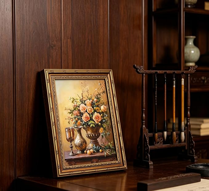 Vintage Gold Framed Floral Canvas Wall Art Retro Farmhouse Rustic Wildflowers Flower Painting Picture Wall Decor French Country Vase Flowers Poster Print Artwork for Living Room Bedroom