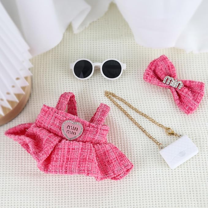 Doll Clothes 17cm Pink Outfits for Dolls Elegant Black Dress Hair Clips Glasses and Bag Exquisite Clothes Accessories Compatible with Doll(Style 5)