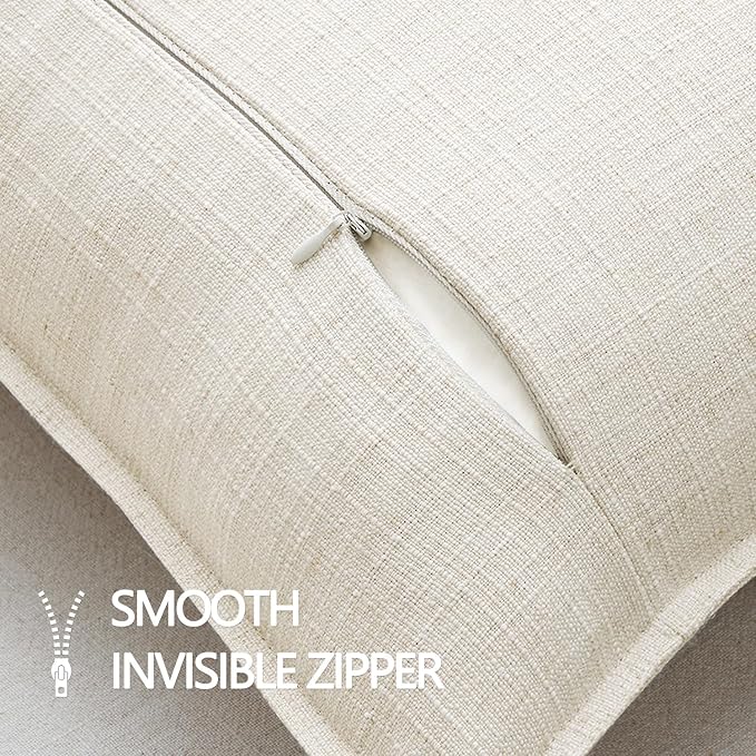 MIULEE Thick Textured Decorative Throw Pillow Covers 22x22 in Natural Beige | Set of 2, Linen Blend Pillow Cover, Flange Edge Design, Farmhouse Modern Boho Style, Bed Couch Living Room Decor