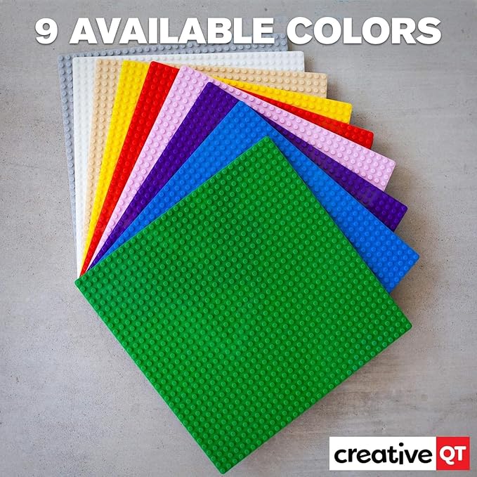 Creative QT Build-on-Wall Peel-and-Stick Baseplates - 10 x 10 in, Green, 4-Pack - Stackable Block Play & Creative Building Toys on Play Tables & Walls - Compatible with All Major Brick Brands