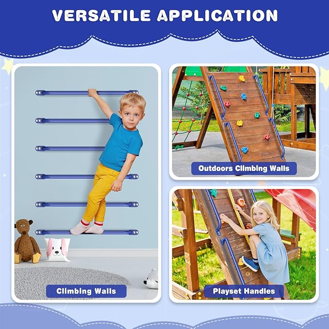 Dolibest 42 Inch Metal Safety Handles, Playground Ladder Handle, Long Grab Handles for Kids Playhouse, Treehouse, Rock Climbing Wall, Swing Set Accessories, Indoor & Outdoor Use (2PCS)-Blue