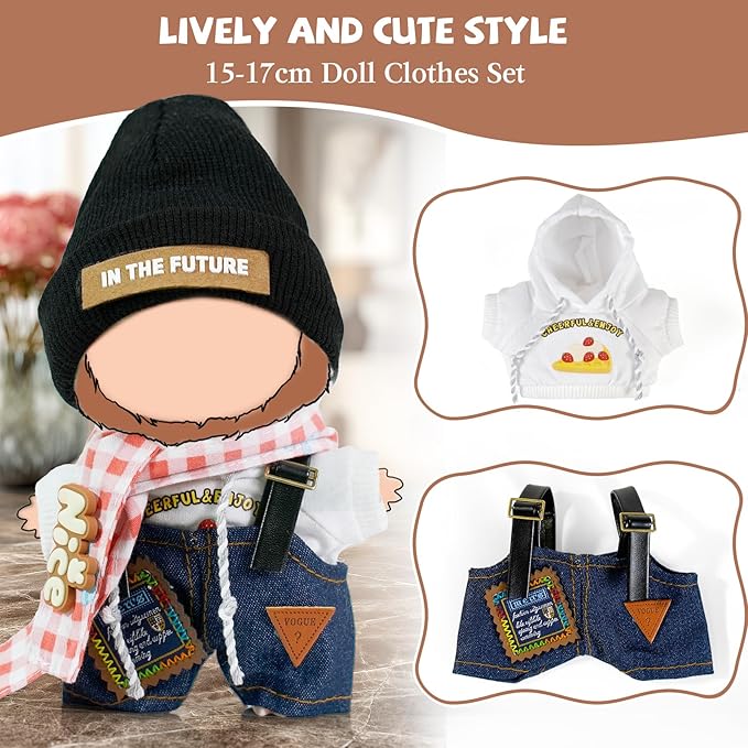 4 Piece 17cm Cool Doll Clothes and Accessories Set Stylish Hat Top Pants Outfit Edgy Doll Fashion Sets
