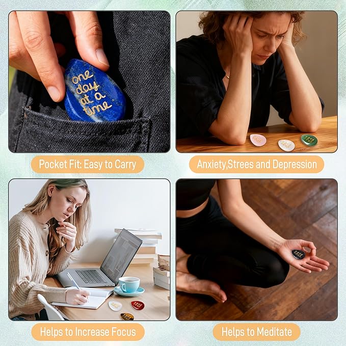 LAIDANLA Worry Stone for Anxiety Opal Healing Crystal Sensory Fidget Thumb Stones One Day at A Time Mental Health Depression Relief Items Meditation Inspirational Thinking of You Gifts for Women Men