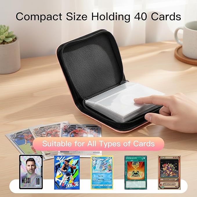 Trading Card Binder,Trading Card Binder, Mini 1-Pocket Trading Card Binder with 20 Pages, Portable Card Album Holds 40 Cards for TCG, MTG, Sports Cards & Game Cards etc(Pink)