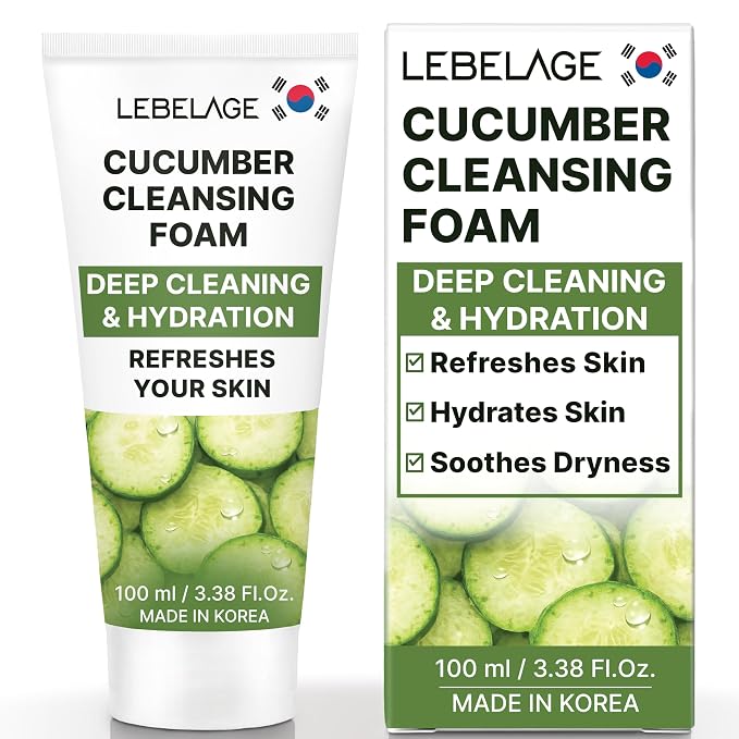 LEBELAGE Korean Cucumber Facial Cleanser 3.38 oz | Cleansing Foam Face Wash | Low pH Gentle Hydrating Daily Facial Cleanser Sensitive Skin | Deep Cleansing Foaming Cleanser, Pore Care-All Skin Types