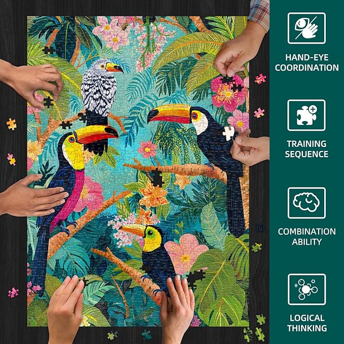 Sutinban Toucan 1000 Pieces Puzzles for Adults, Jigsaw Puzzle 1000 Pieces,Unique Rainforest Jungle Puzzles for Adults Bird Vibrant Challenging Funny Puzzle for Happy Family&Kids Great Gift
