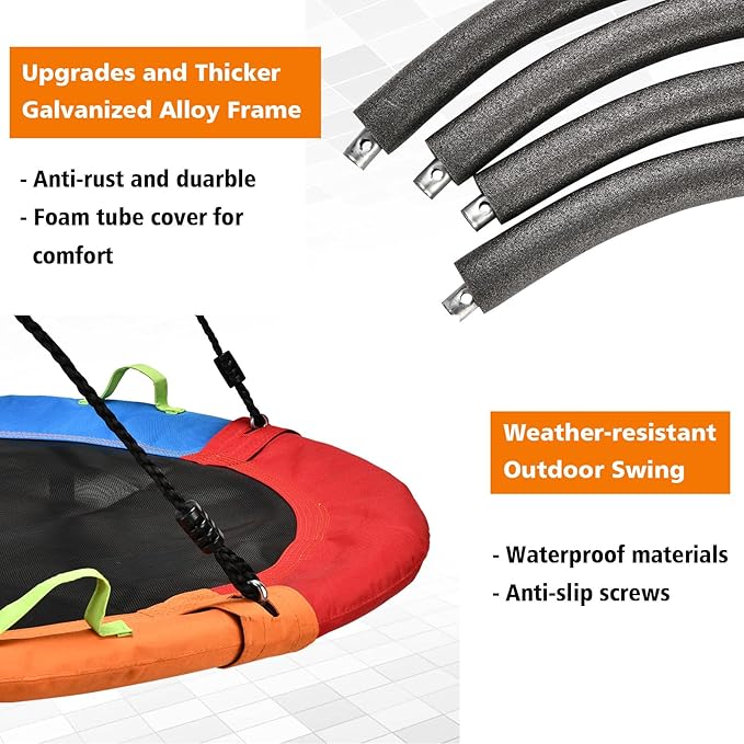 Tree Swing, Saucer Swing, 60 inch Large for Family, with Adjustable Hanging Straps, for Backyard Outdoor, Multicolor, Circle Round Disc, Gifts for Kids