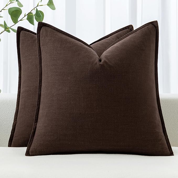 MIULEE Decorative Linen Euro Sham Pillow Covers 26x26 Dark Brown | Boho Farmhouse Fall Autumn Couch Throw Pillows for Bed, Pack of 2 Accent Modern Pillowcases, Sofa Livingroom Home Decor