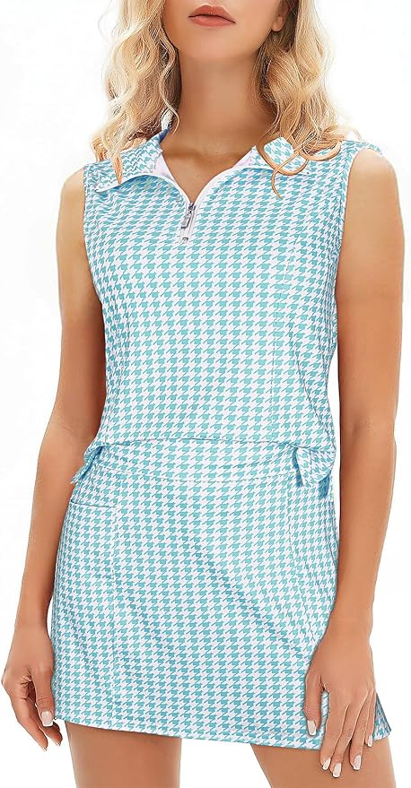 Koscacy Women's Tennis Skort Set Zip Up Tank Top 2 Piece Summer Outfit