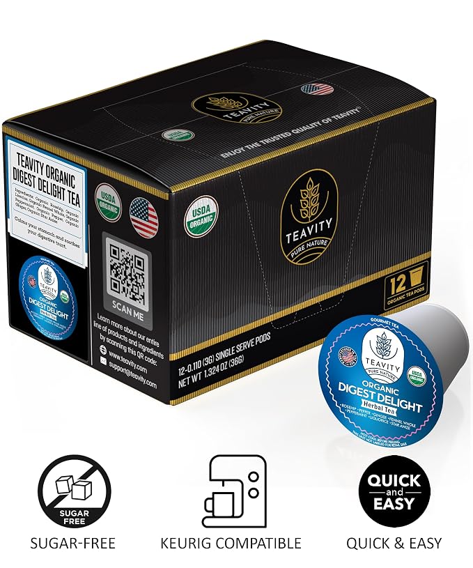 Organic Tea Pods with Ginger, Peppermint, Fennel, Licorice, & Rosehip Digest Delight by Teavity (12 Tea Pods)