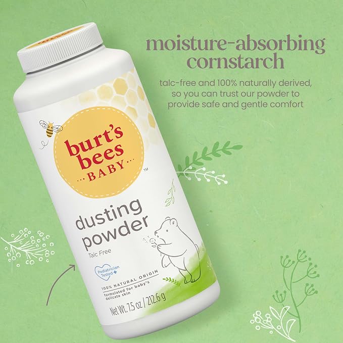 Burt's Bees Baby Dusting Powder,100% Natural Origin Baby Powder Talc-Free,7.5 oz. Bottle,(Pack of 2)
