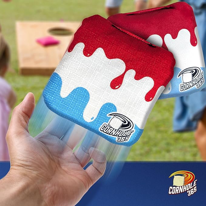 Cornhole365 - Stick & Slide - Professional Corn Hole Bag - Heavy-Duty Double-Stitched Polyester Fabric & Resin Filling for All-Weather - Versatile Regulation Size Cornhole Bean Bags - Set of 8