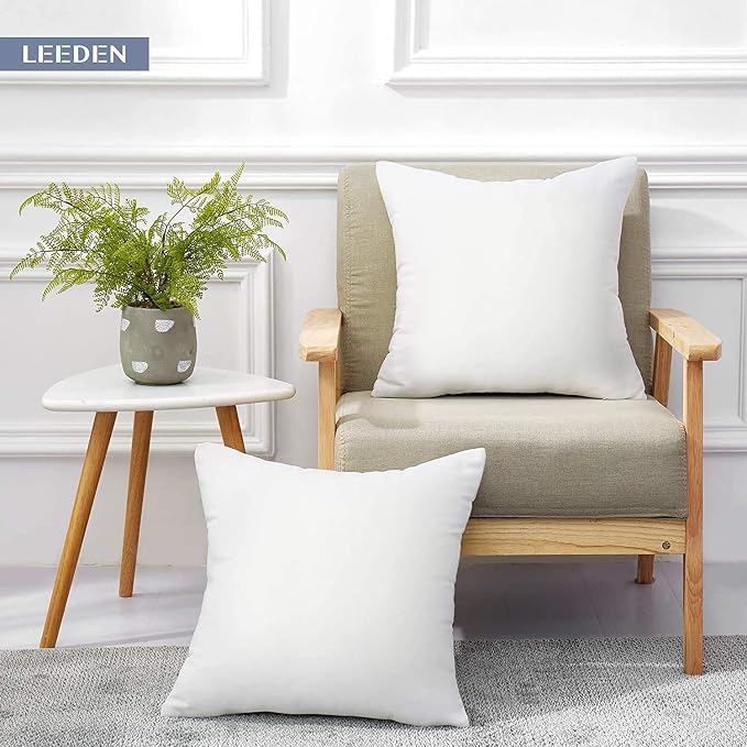 Leeden 20 x 20 Pillow Inserts (Set of 4) - Throw Pillow Inserts with 100% Cotton Cover - 20 Inch Square Interior Sofa Pillow Inserts - Decorative Pillow Insert Pair - White Couch Pillow