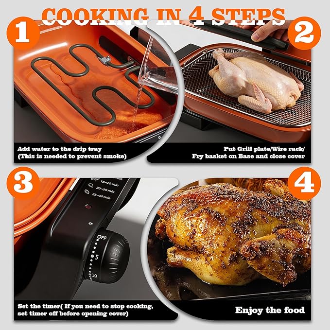 Electric Roaster Oven, Techwood 1300W Fish Roaster Korean BBQ 3-in-1 Electric Indoor Grill with Timer Control Knob, Double Sided Heating, Roast, Toast, Grill & More for Parties & Everyday Meals