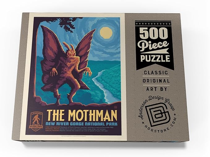 MyPuzzle Legends of The National Parks: New River Gorge's Mothman, Vintage Poster - Premium 500 Piece Jigsaw Puzzle for Adults