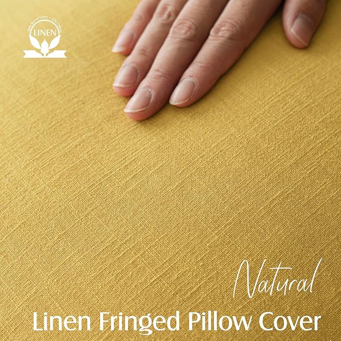Foindtower Set of 2 Decorative Linen Fringe Lumbar Throw Pillow Covers Boho Farmhouse Cushion Cover with Tassels Soft Accent Pillowcase for Couch Sofa Living Room Home Decor,12×20 Inch,Ginger Yellow