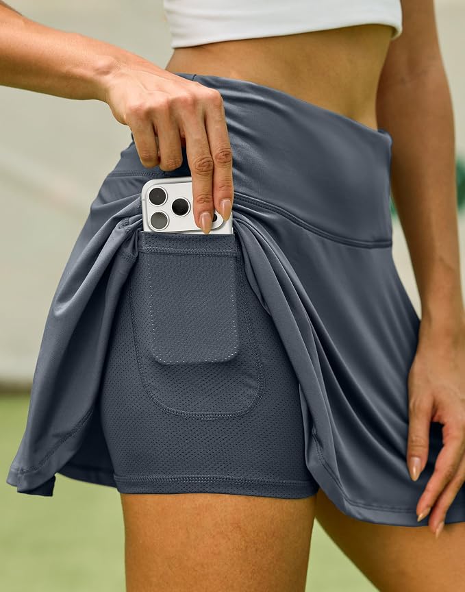 Pleated Tennis Skirt with 4 Pockets | 14", 3.5" High Waisted, Soft, Lightweight, Mesh Built-in Shorts, Dressy, Casual, Athletic, Golf, Skort for Women