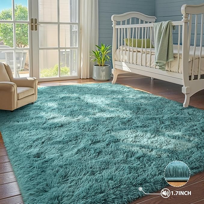 5x8 Rug for Living Room Teal Shag Area Rugs,Modern Plush Non-Slip Soft Carpets for Bedroom Kids Nursery Dorm Daycare Floor