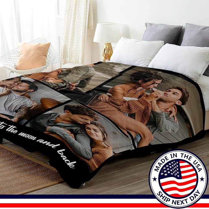 Ship Next Day, Custom Blanket with Picture Customized Photo Blankets Customize, Customizable Blanket, Personalized Christmas Funny Gifts for Couple, Girlfriend, Boyfriend, Mom, Dad, Wife, Husband