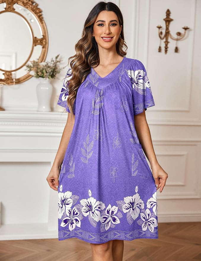 Ekouaer Womens House Dress Floral Print Moo Moos Nightgowns Moomoo Dresses Mumus with Pockets