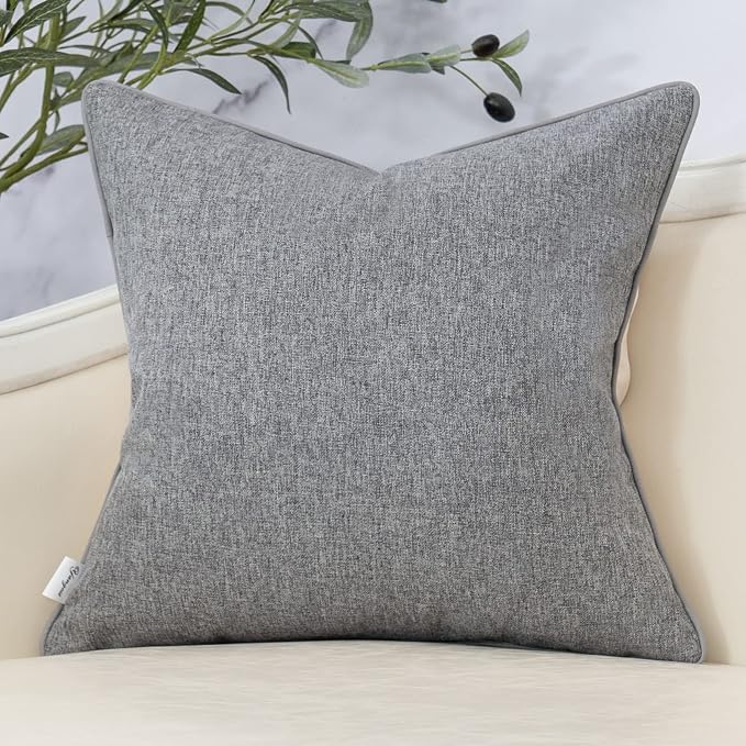 Patchwork Pillow Cover 20x20 Inch Luxury Cotton and Linen Cushion Cover Square Pillowcover for Couch Bedroom Living Room, Gray