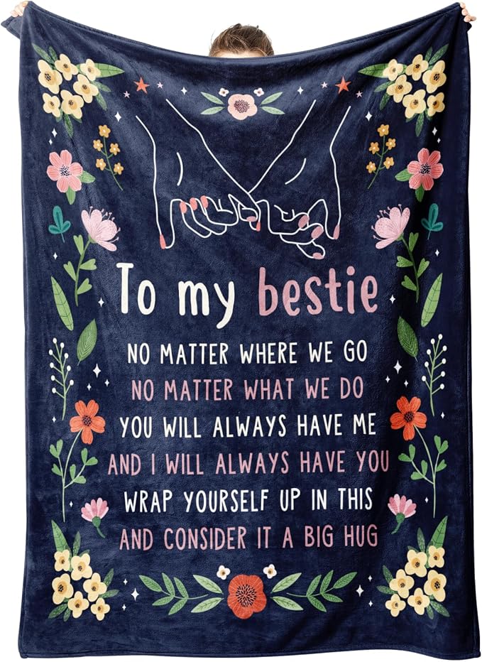 Best Friend Birthday Gifts for Women, Bestie Blanket Blue, 80" x 60" | Friendship Gifts for Women, Best Friend Blanket Gift, to My Bestie Flannel Throw Blanket for Christmas