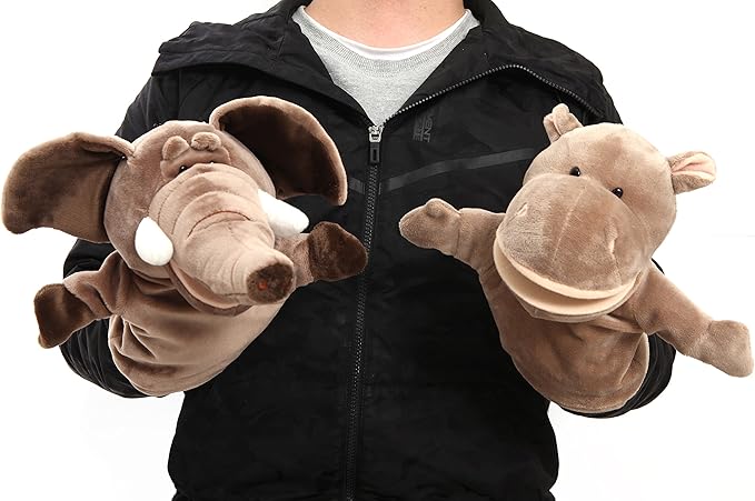 Animal Hand Puppets Set for Kids & Adults - 12.5" Premium Quality Soft Plush Toys with Movable Mouths - Perfect for Storytelling, Teaching, Preschool, Role-Play - Durable, Vibrant, Educational Puppets