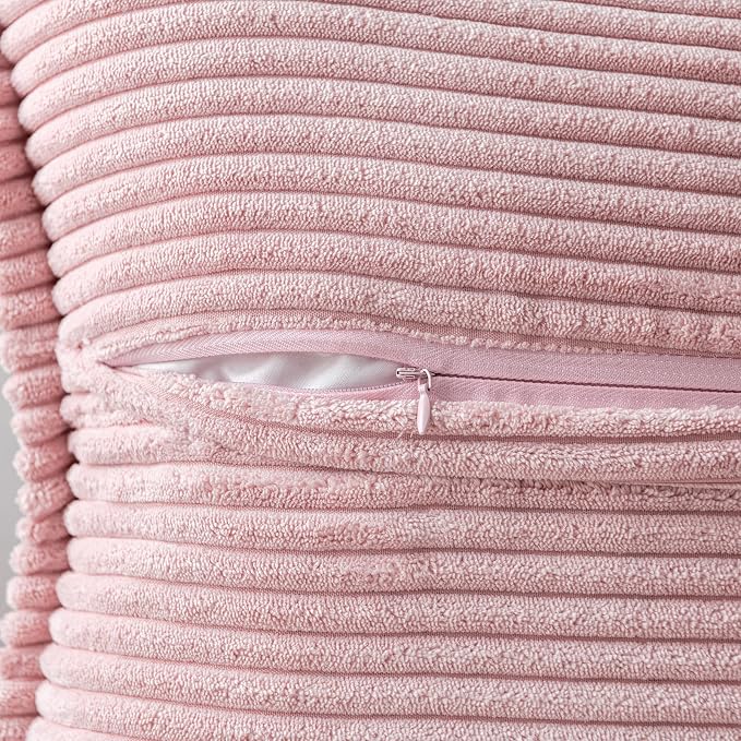 MIULEE Decorative Throw Pillow Covers for Couch 20x20 Inch Pink 2 Pack | Boho Broadside Striped Patchwork Pillow Covers, Soft Corduroy Cushion Cases, For Sofa Bed Livingroom Home Decor