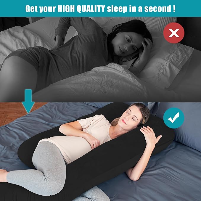 Cute Castle Pregnancy Pillows, Soft U-Shape Maternity Pillow with Removable Cover - Full Body Pillows for Adults Sleeping - Pregnancy Must Haves - Jumbo 57 Inch - Black