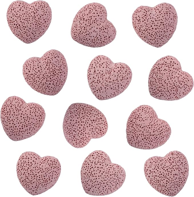 rockcloud Pink Lava Rock Stone Heart Shape Pocket Stones Dyed Lava Rocks Aromatherapy Essential Oil Diffuser Set, 0.9 Inch, 10 Pcs
