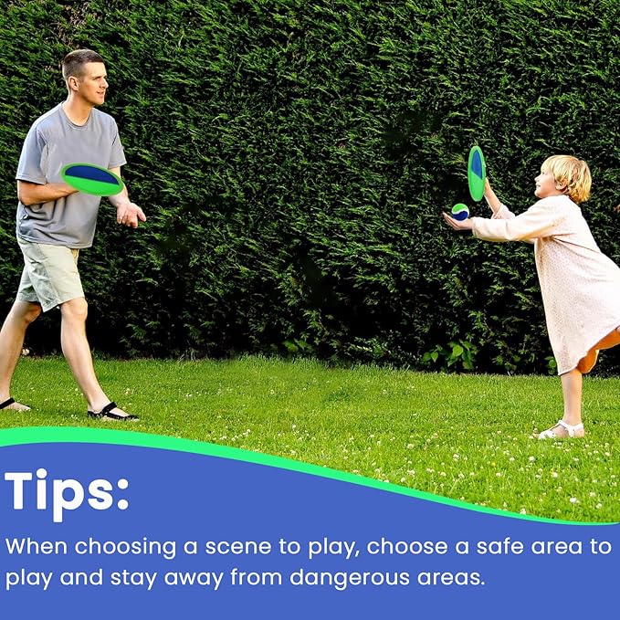 Kids Toys Toss and Catch Game Set, Waterproof Green Set，Ball Sports Games with 4 Paddles 4 Balls and 1 Storage Bag, Classic Outdoor Games, Beach Games, Yard Games Suitable for Kids Gift Ideal